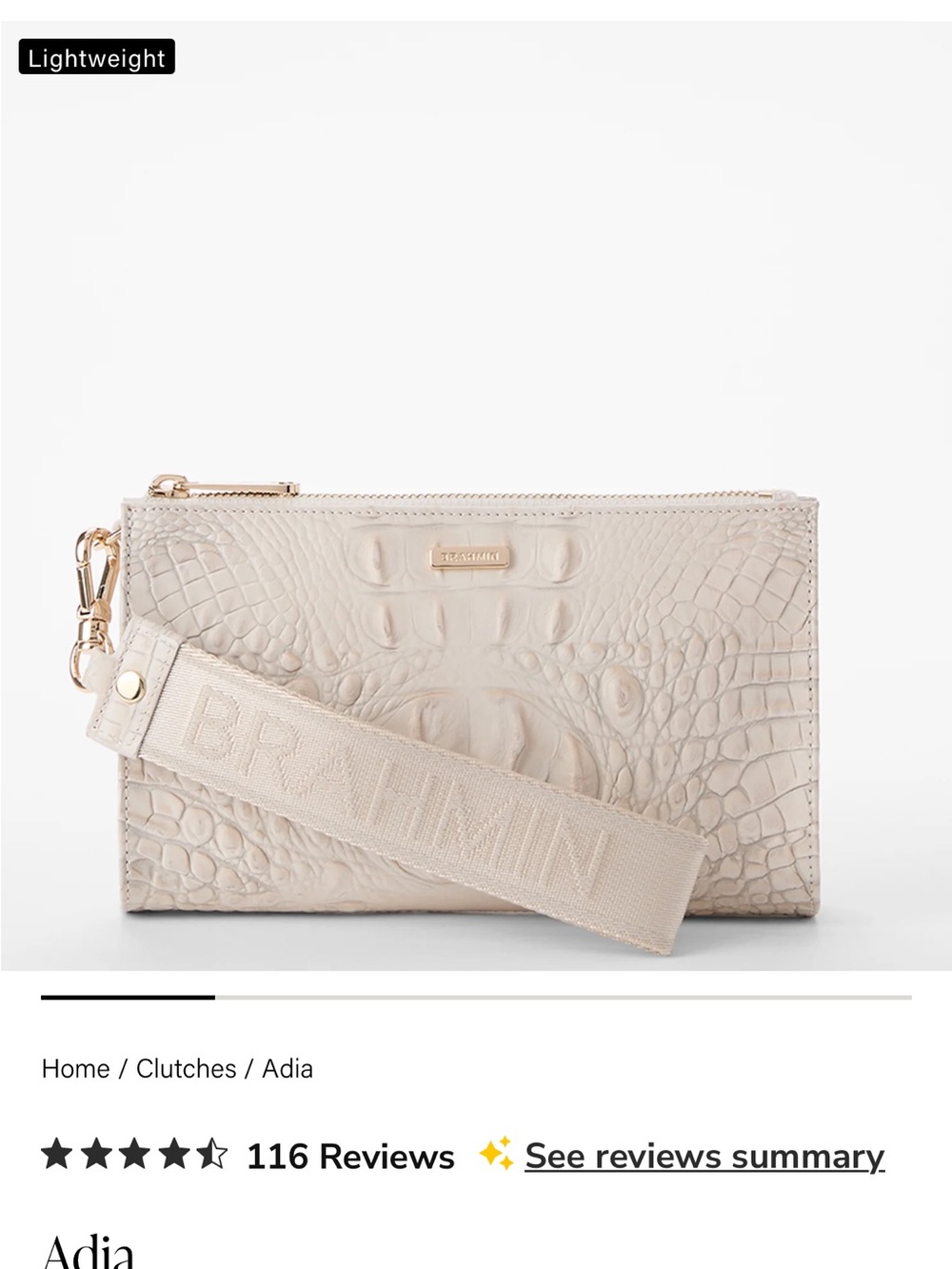 Brahmin Adia Croc-Embossed Leather Wristlet in Soft Beige